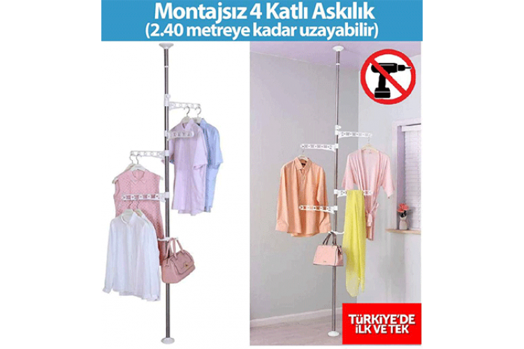 Montajsiz 4 Katlı Askılık ve Çamaşır Kurutma Rafı